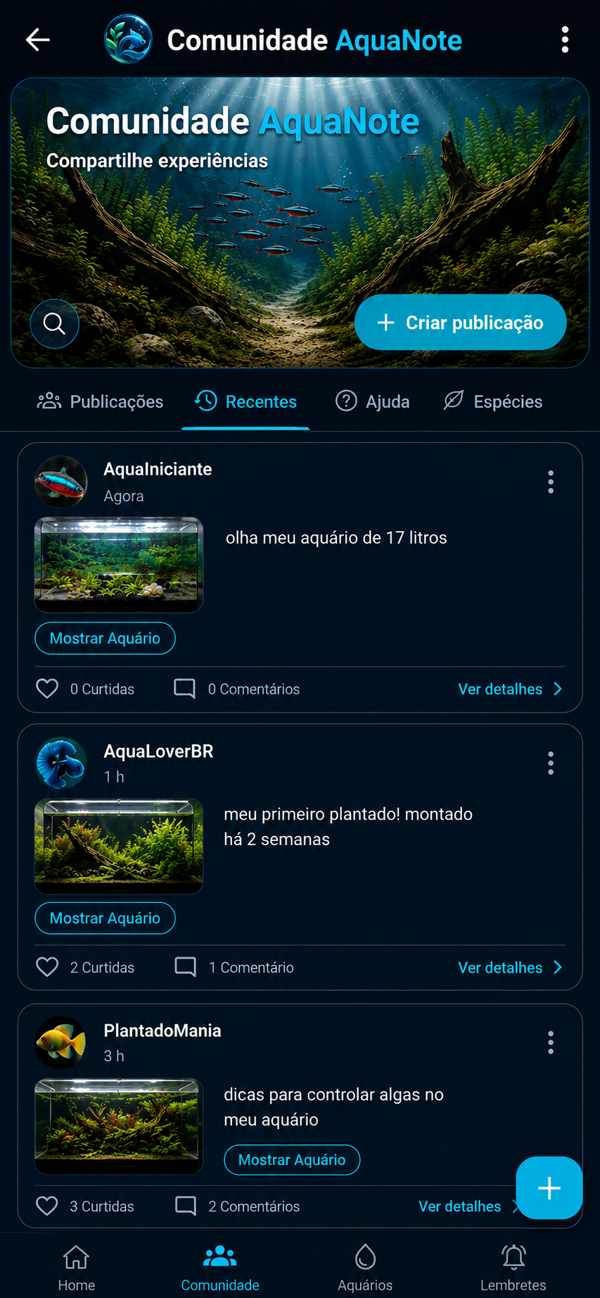Tela Comunidade do AquaNote